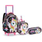 Kit Mochila Rodinha Unicórnio Power Rock Star Menina Escolar