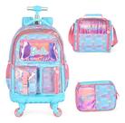 Kit Mochila Rodinhas C/ Led Original Barbie Com Chaveiro -