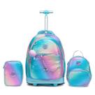 Kit Mochila Rodinhas Estojo Lancheira Escolar Feminino Infantil Azul