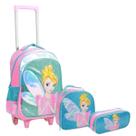 Kit Mochila Rodinhas Fada Infantil Escolar Lancheira Estojo Rosa Kit Mochila Rodinhas Fada Infantil Escolar Lancheira Estojo Rosa