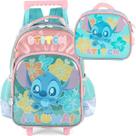 Kit Mochila Rodinhas Infantil Lancheira Escolar Stitch Scrump Disney Turquesa Luxcel