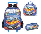 Kit Mochila Rodinhas Infantil Lancheira Estojo Hot Wheels -