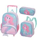 Kit Mochila Rodinhas Lancheira Costa Estojo Duplo Pack Me Mini Sereia Iara Pacific