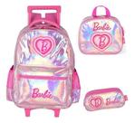 Kit Mochila Rodinhas Lancheira Estojo Barbie Holográfica - Luxcel