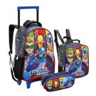 Kit Mochila Rodinhas Lancheira Estojo Heróis Mega Infantil Escolar Menino Seanite
