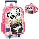Kit Mochila Rodinhas Lancheira Luxcel Up4You Panda Rosa