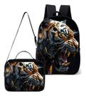 Kit Mochila Simples Com Lancheira Termica Escolar Estampa Animal Feroz Tigre Kit Mochila Simples Com Lancheira Termica Escolar Estampa Animal Feroz Tigre