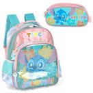 Kit Mochila Stitch Bolsa Turquesa Juvenil Disney Com Estojo