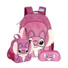 Kit Mochila Stitch Costas Lancheira E Estojo Triplo Disney Cor:Roxo Kit Mochila Stitch Costas Lancheira E Estojo Triplo Disney Cor:Roxo