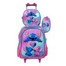 Kit Mochila Stitch Feminina com Rodinhas em 3D + Lancheira Térmica + Estojo Escolar