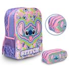 Kit Mochila Stitch Grande Alça Costas Com Estojo Lilás