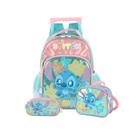 Kit Mochila Stitch Rodas Lancheira Térmica E Estojo Triplo