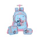 Kit Mochila Stitch Rodinhas Lancheira E Estojo Box Viagem
