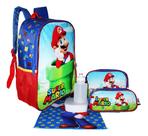Kit Mochila Super Mario Bros Original Meninos Costas Escola