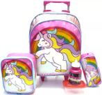 Kit Mochila Unicórnio Brilhos Rodinhas Tam G + Lancheira F5