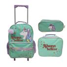 Kit Mochila Unicórnio Infantil Com Carrinho Estojo Mochila Escolar