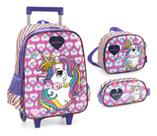 Kit mochila unicornio up4you grande, com lancheira e porta lapis