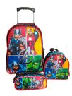 Kit Mochila Vingadores com Rodinhas + Lancheira Térmica + Estojo Escolar Infantil