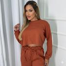 Kit Moletom De Cropped Com Calça Pantalona Wide Leg Estilo Americano Jogger Não Pega Bolinha