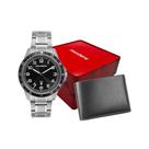 Kit Mondaine Relógio Prata Fundo Preto com Carteira - 99736G0MVNA1