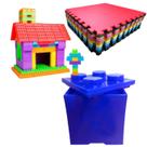 Kit Monta Monta Caixa LEGO P, Tatame Infantil e 200 Blocos de Montar