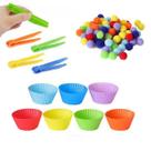 Kit Montessori Coordenação Motora Fina Pinça Pompom Potinhos