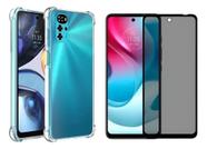 Kit Moto G22 - Película Privacidade Anti Spy 3D Vidro + Capinha Anti Impacto