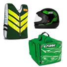 Kit Motoboy Mochila Térmica + Capacete Sport Moto 788 Verde 56 + Colete Refletivo M