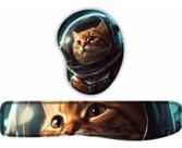Kit Mouse Pad + Apoio De Teclado Gatinho Astronauta