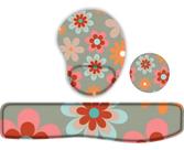 Kit Mouse Pad + Apoio De Teclado + Porta Copo Flores Fofas