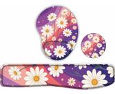 Kit Mouse Pad Apoio De Teclado Porta Copos Flores Mimosas