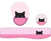 Kit Mouse Pad + Apoio Gatinho Escondido Rosa + Porta Copos