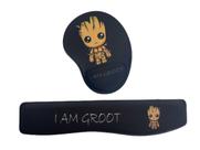 Kit mouse pad ergonômico + apoio de teclado Baby Groot