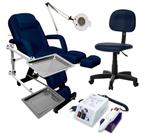 Kit Móveis Maca Podologia Bandejas Exaustor Mocho Micro Motor Fiscomed