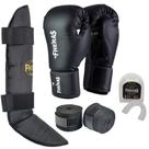 Kit Muay Thai e Boxe Luva, Bandagem, Protetor Bucal e Caneleira Fheras