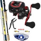 Kit Muito Bom Barato Carretilha + Vara 1,68mts Alicate H.I e Estojo Completo