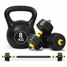 Kit Musculação 28kg Halteres Ajustáveis 20kg Kettlebell 8kg Treino em Casa