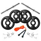 Kit Musculação 8Kg em Anilhas de Ferro com Barras 40cm e Corda de Pular