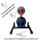 Kit Musculação com Suporte + 40 Kg de Anilhas Emborrachadas com Barras