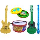 Kit Musical Brinquedos Educativo C/5 Instrumentos Tambor Violão Pandeirola Flauta Infantil