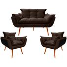 Kit Namoradeira + 02 Poltronas Decorativa para Sala de Estar Quarto Recepção Clinica Opala Jm interiores Suede Marrom