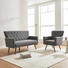 Kit Namoradeira + 1 Poltrona Decorativa Aurora Suede Cinza Pés Madeira Mz Decor Kit Namoradeira + 1 Poltrona Decorativa Aurora Suede Cinza Pés Madeira Mz Decor
