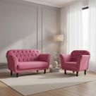 Kit Namoradeira + 1 Poltrona Decorativa Dália Suede Rosa Pés Madeira Ms Decor