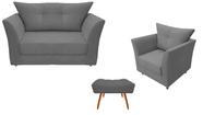 Kit Namoradeira + 1 Poltrona Decorativa Isis + 1 Puff Retangular Suede Cinza Pés Madeira Mz Decor Kit Namoradeira + 1 Poltrona Decorativa Isis + 1 Puff Retangular Suede Cinza Pés Madeira Mz Decor