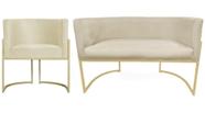 Kit Namoradeira + 1 Poltrona Decorativa Luana Suede Marfim Base Dourada Mz Decor Kit Namoradeira + 1 Poltrona Decorativa Luana Suede Marfim Base Dourada Mz Decor