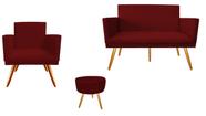 Kit Namoradeira + 1 Poltrona Decorativa Nina + Puff Redondo Suede Marsala Pés Madeira Ms Decor