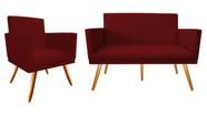 Kit Namoradeira + 1 Poltrona Decorativa Nina Suede Marsala Pés Madeira Mz Decor