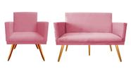 Kit Namoradeira + 1 Poltrona Decorativa Nina Suede Rosa Pés Madeira Ms Decor