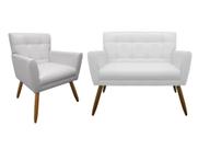 Kit Namoradeira + 1 Poltrona Decorativa Onix Couro Branco Pés Madeira Mz Decor