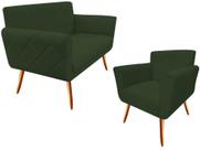 Kit Namoradeira + 1 Poltrona Decorativa Sabrina Suede Verde Pés Madeira Ms Decor
